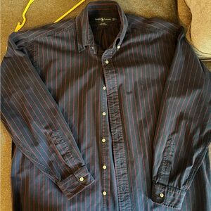 Ralph Lauren Men's Dark Blue Shirt with Red Stripes